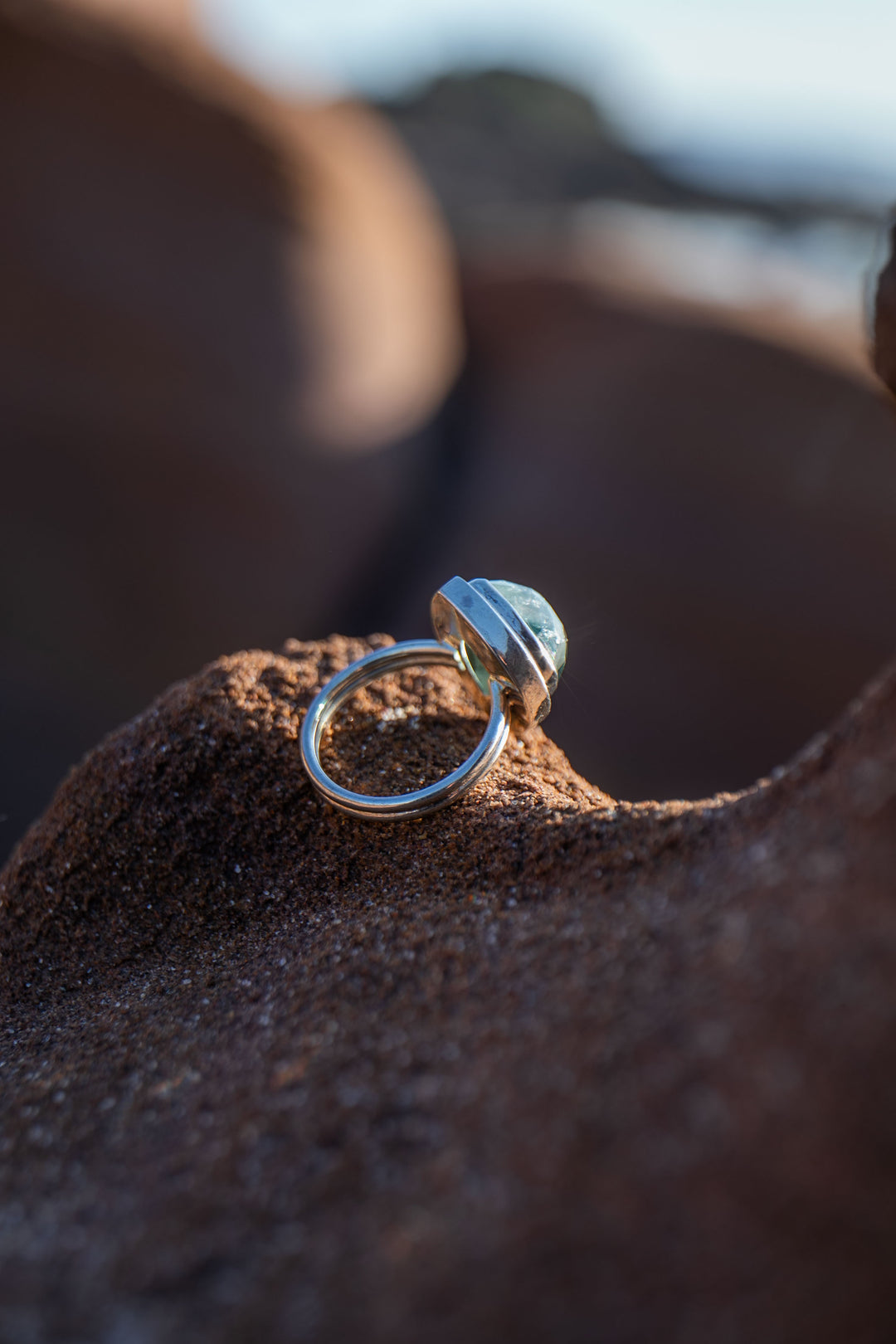 Faceted Tourmaline Ring set in Unique Sterling Silver - Size 6.5 US