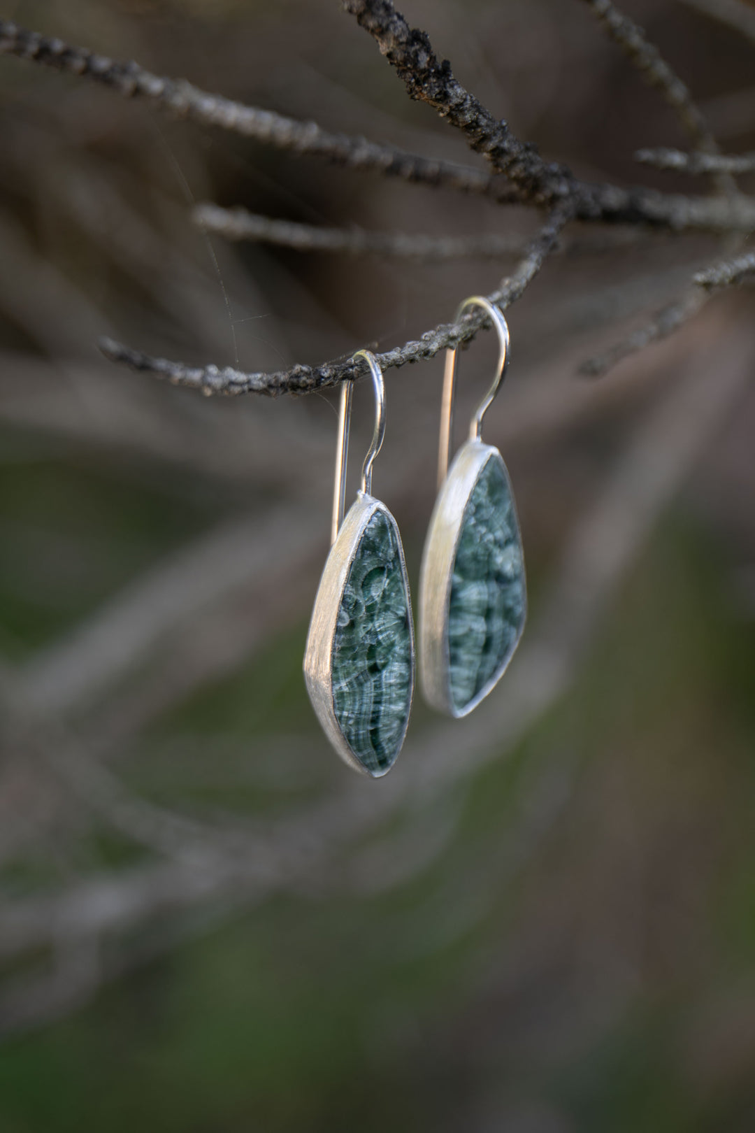 Reserved for Ania **** Seraphinite Earrings in Brushed Sterling Silver