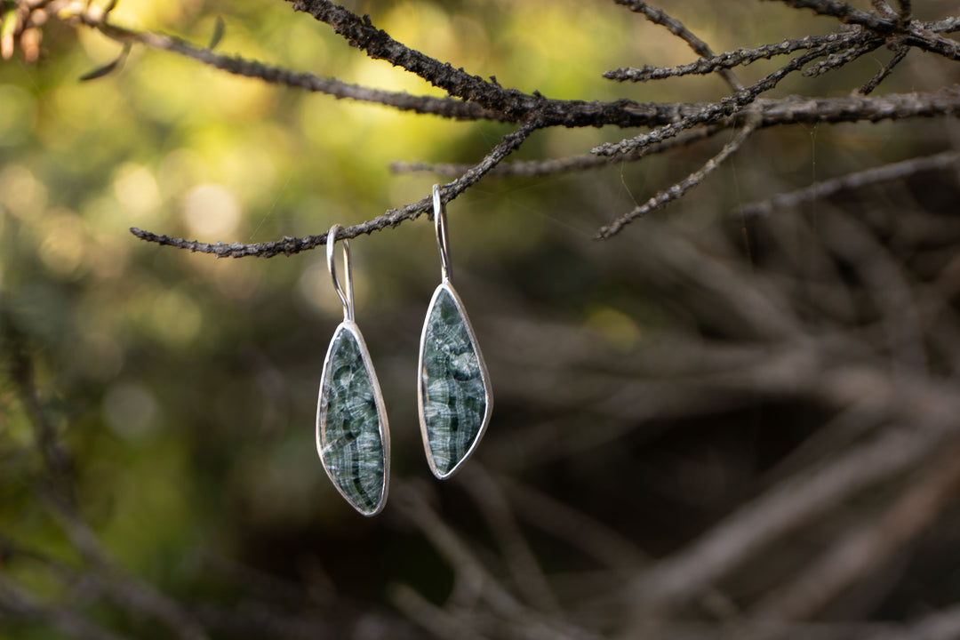 Reserved for Ania **** Seraphinite Earrings in Brushed Sterling Silver