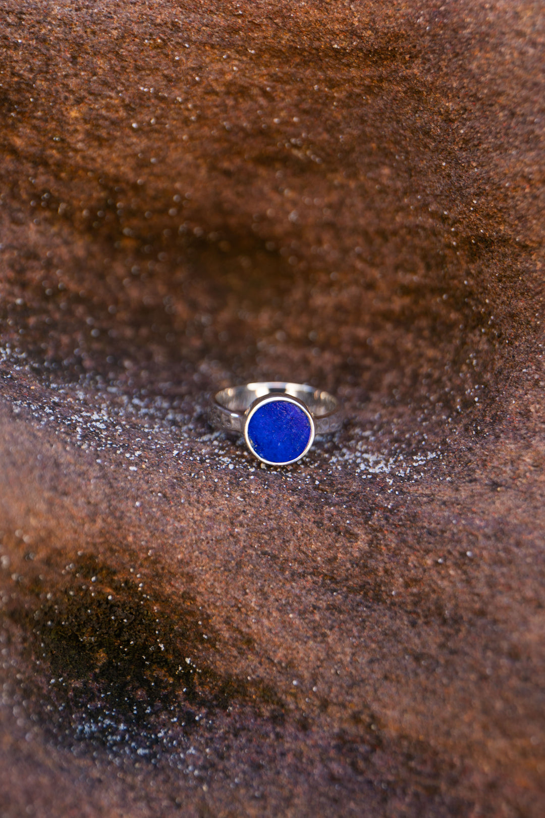 Lapis Lazuli Ring in Beaten Sterling Silver Setting - Size 9 US