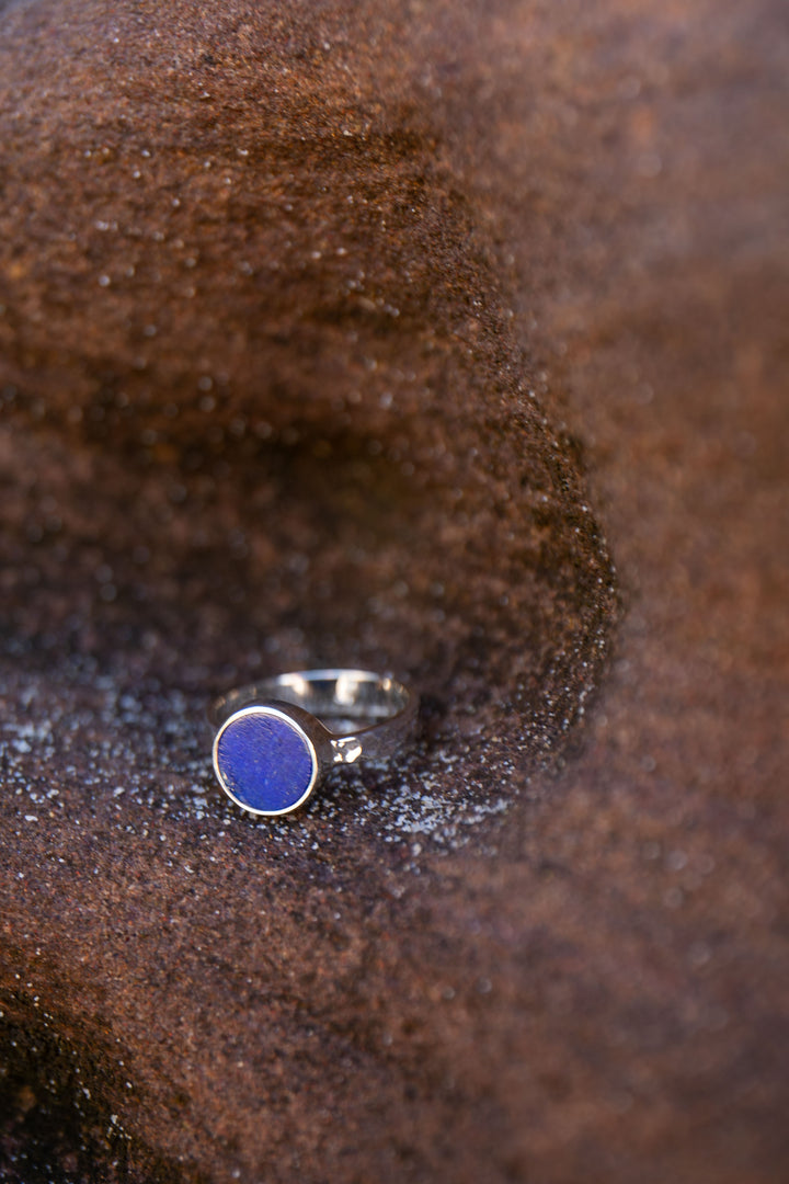 Lapis Lazuli Ring in Beaten Sterling Silver Setting - Size 9 US