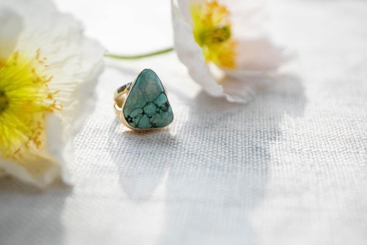 Turquoise Ring in Gold Plated Sterling Silver - Size 6.5 US