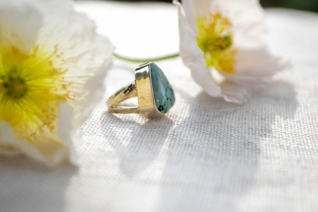 Turquoise Ring in Gold Plated Sterling Silver - Size 6.5 US