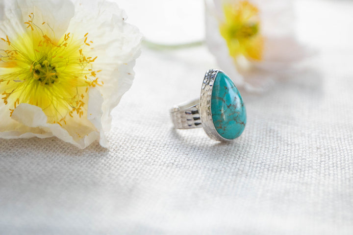 Teardrop Arizona Turquoise Ring in Adjustable Sterling Silver Band