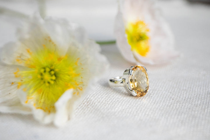 Faceted Citrine Ring in Sterling Silver - Size 8