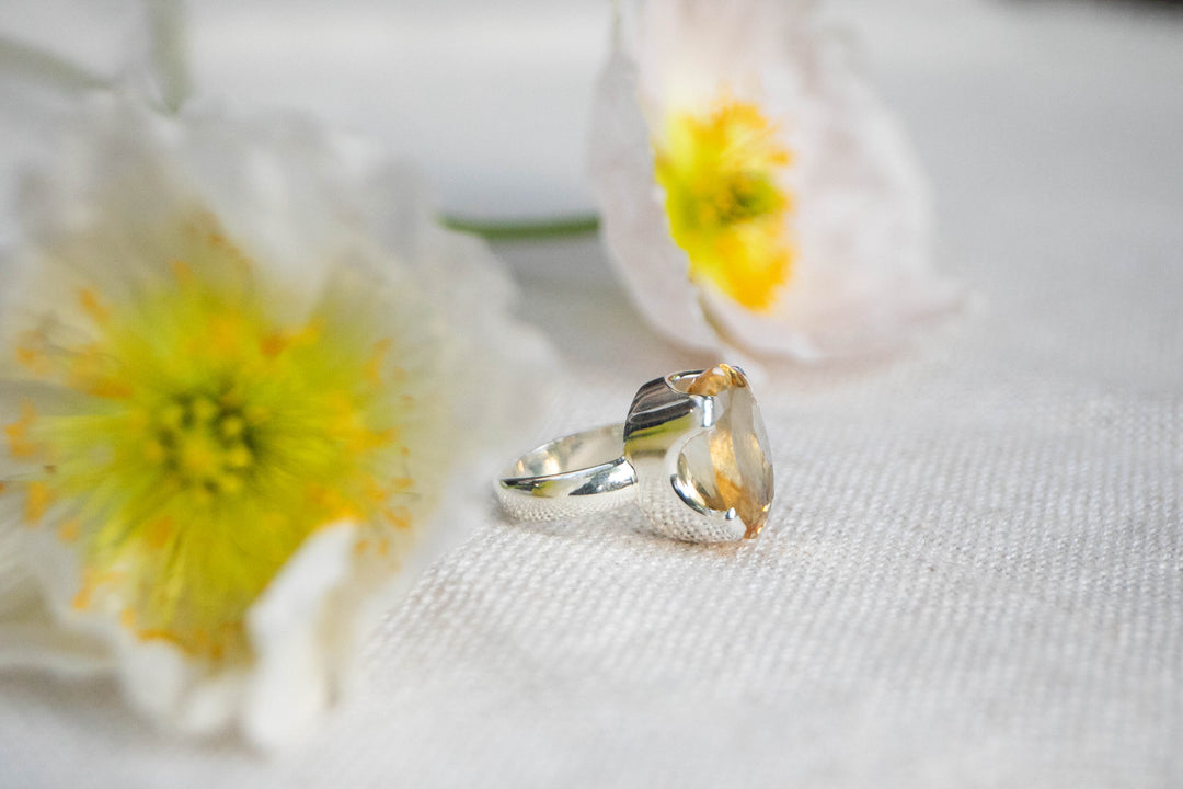Faceted Citrine Ring in Sterling Silver - Size 8