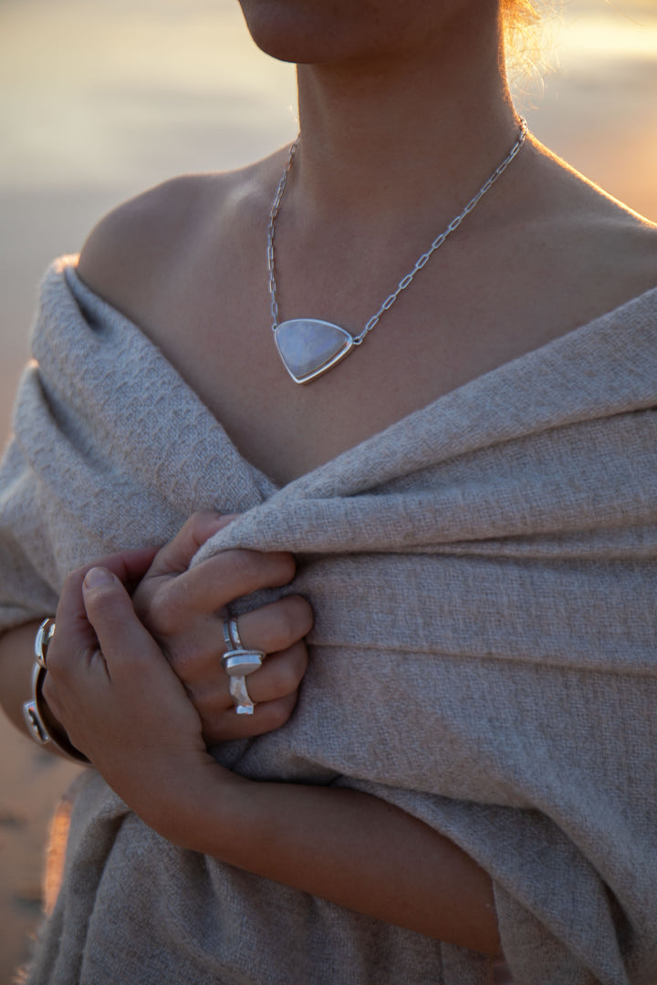 Reserved for Mimi** Teardrop Rainbow Moonstone Pendant on Fixed Sterling Silver Chain