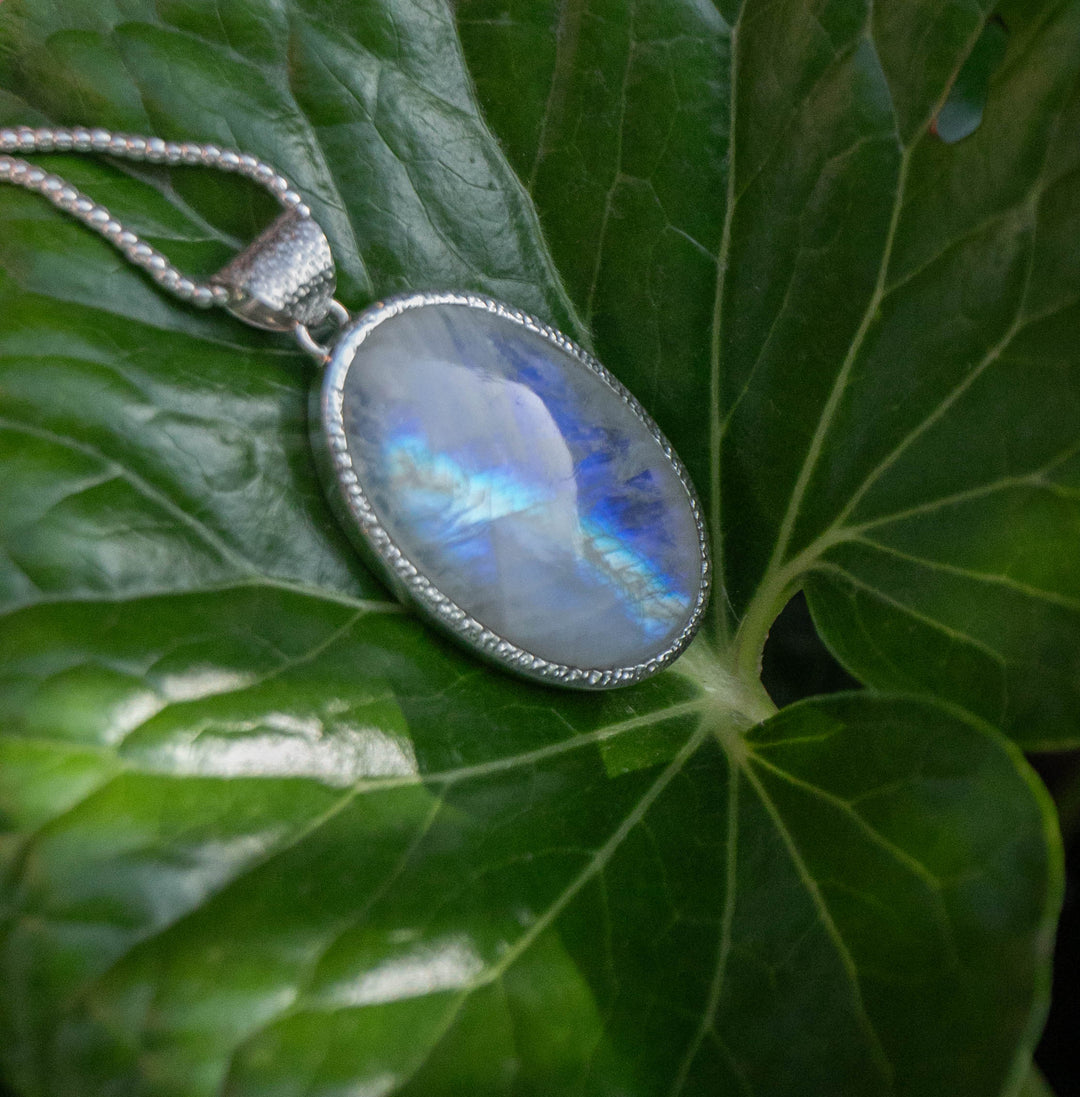 Statement Rainbow Moonstone Pendant in Unique Sterling Silver