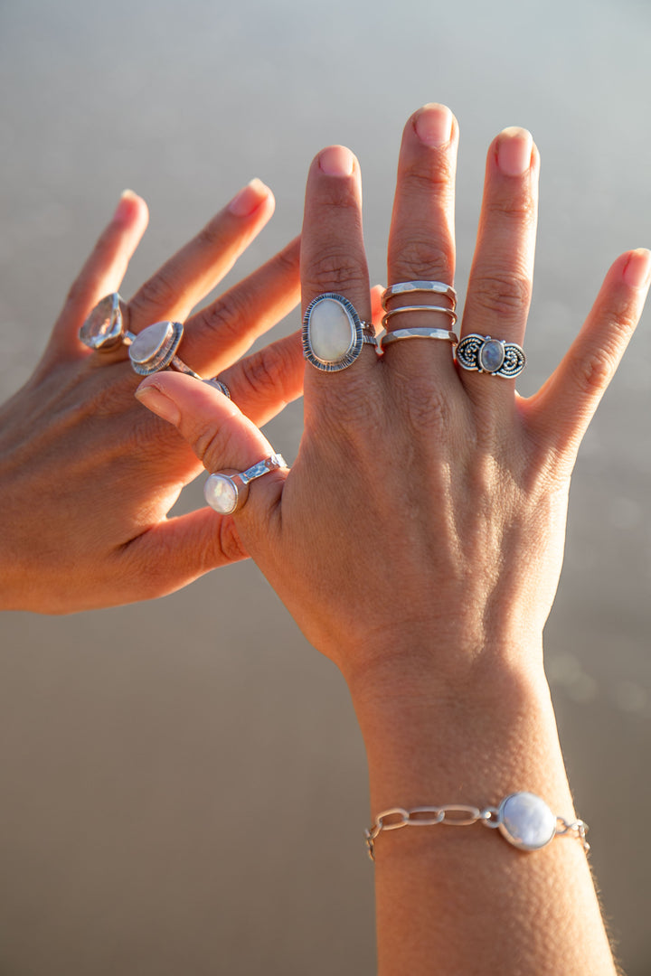 Rainbow Moonstone Ring in Sterling Silver - Size 6.5 US