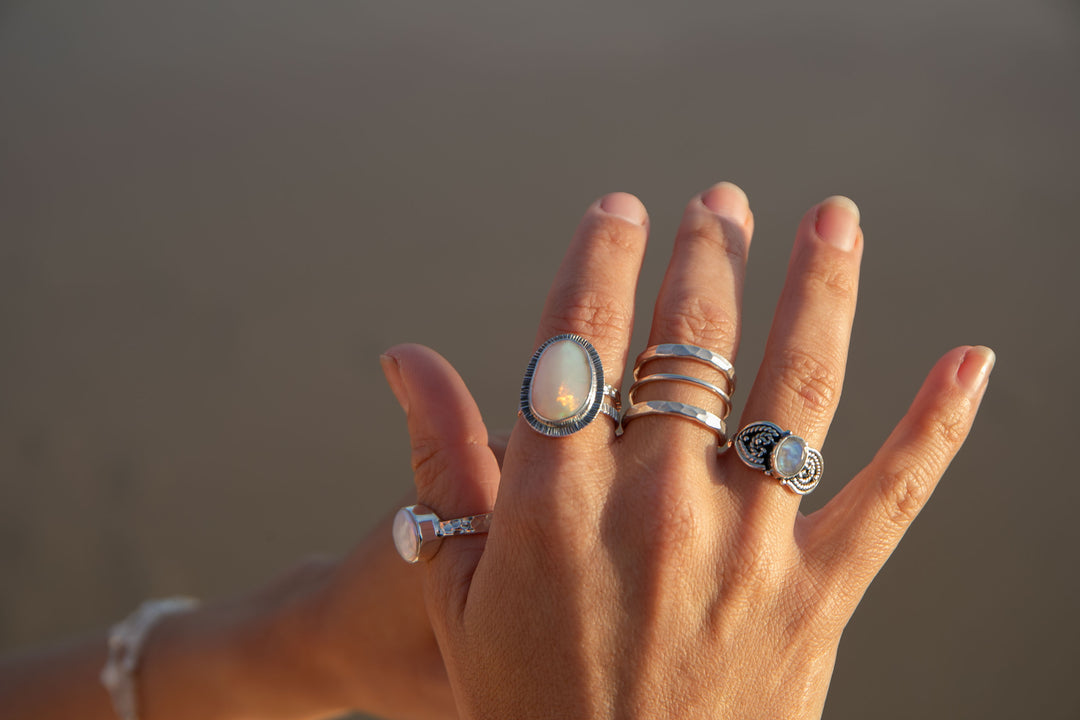 Rainbow Moonstone Ring in Sterling Silver - Size 6.5 US