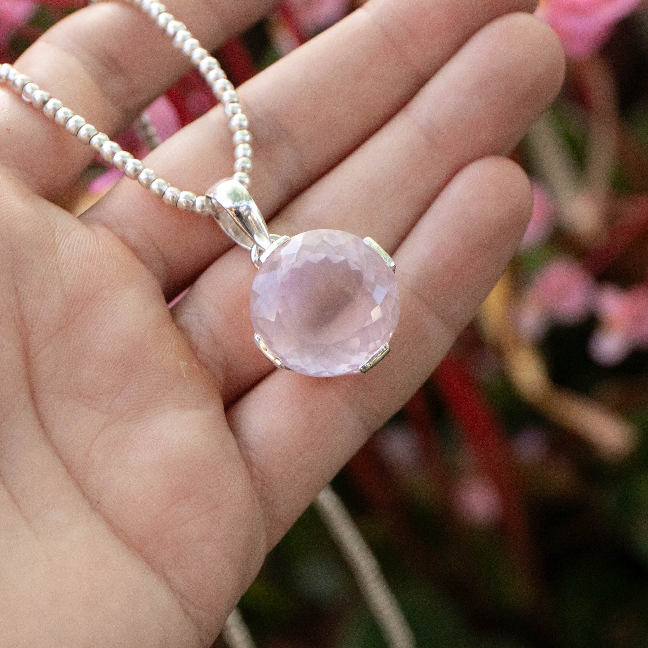 Rose quartz store pendant silver