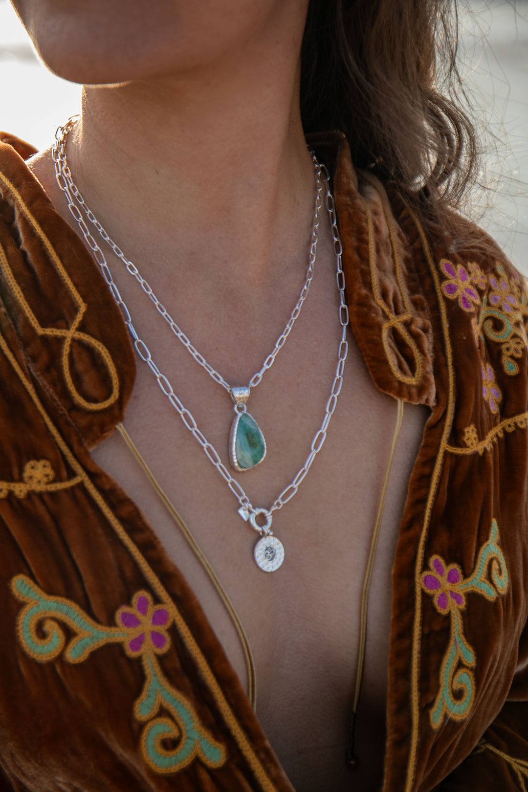 Peruvian Opal Pendant in Beaten Sterling Silver Setting