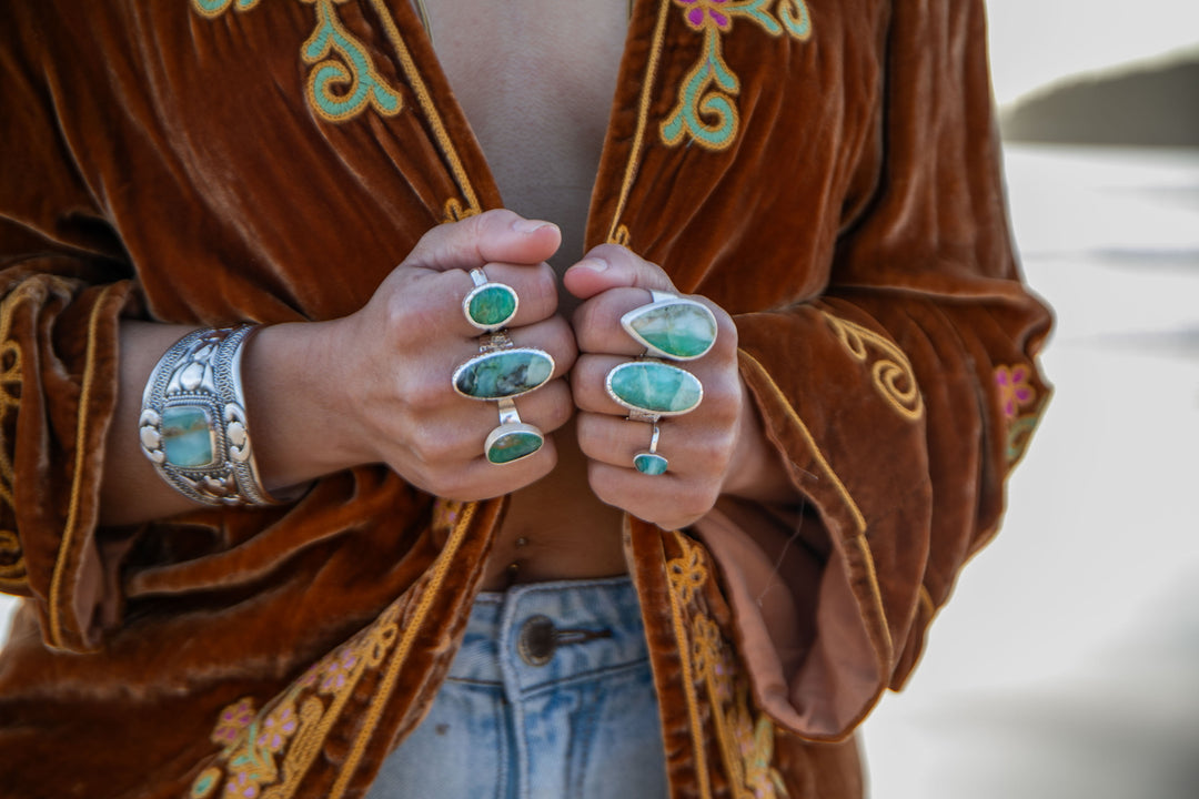 Statement Peruvian Opal Bangle in Tribal Sterling Silver - Adjustable