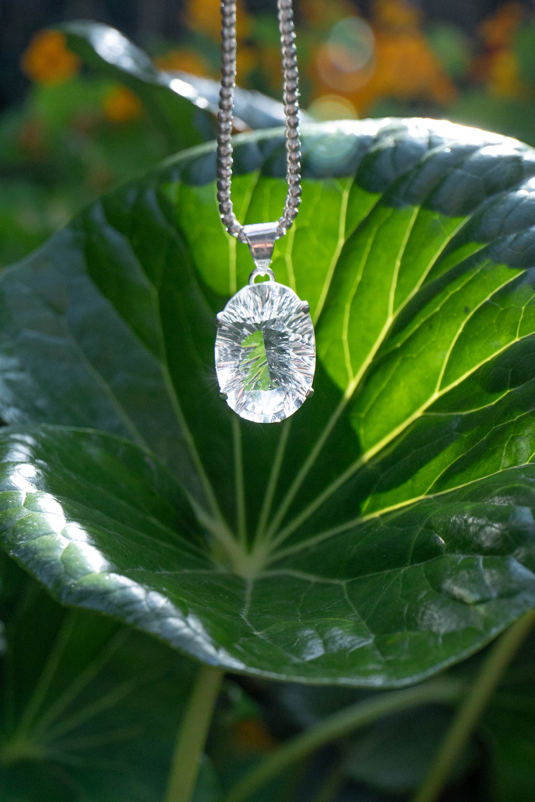Stunning Faceted Crystal Quartz Pendant in Unique Sterling Silver Setting - Gemstone Pendant - Clear Crystal Quartz