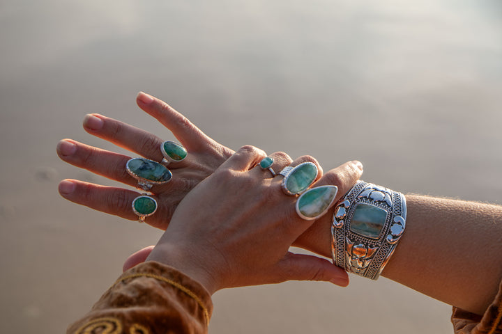 RESERVED for Gina ** Statement Peruvian Opal Bangle in Tribal Sterling Silver - Adjustable