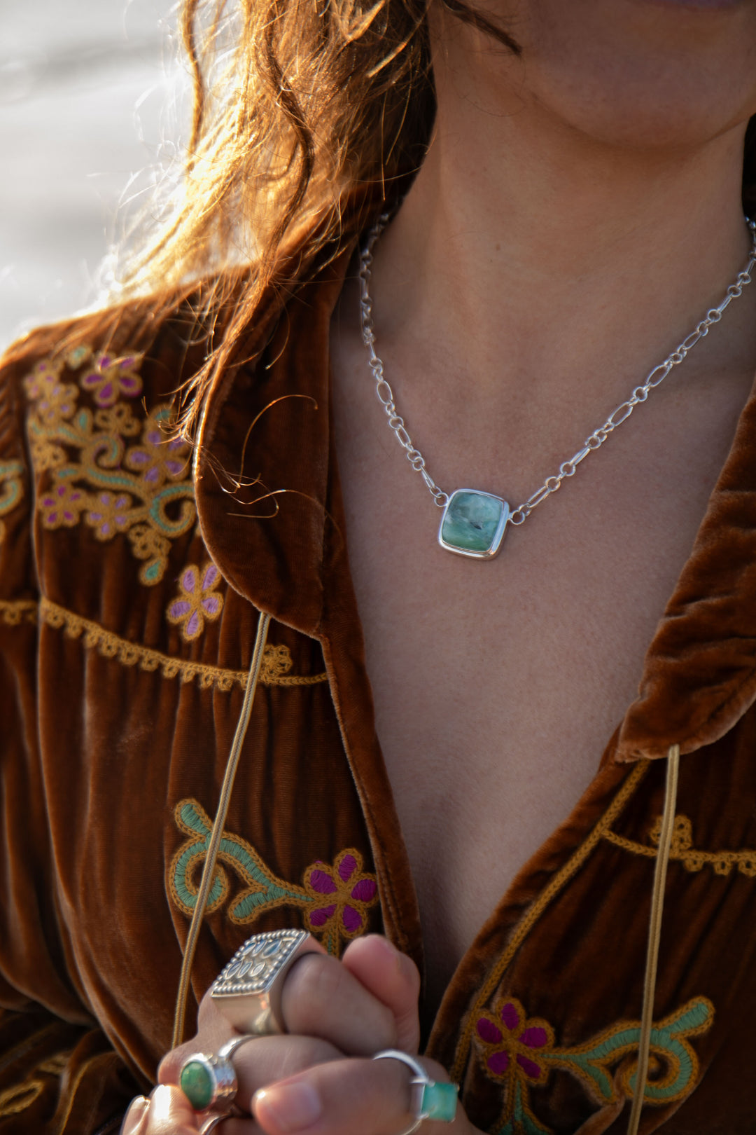 Peruvian Opal Pendant on Fixed Sterling Silver Chain