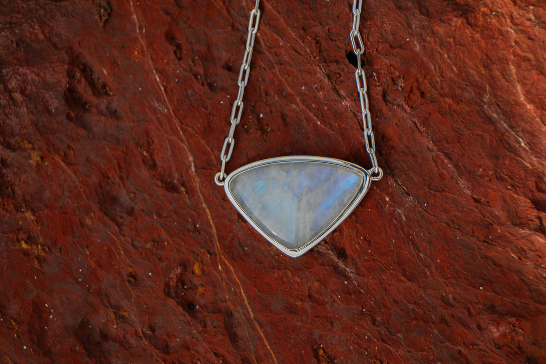 Reserved for Mimi** Teardrop Rainbow Moonstone Pendant on Fixed Sterling Silver Chain