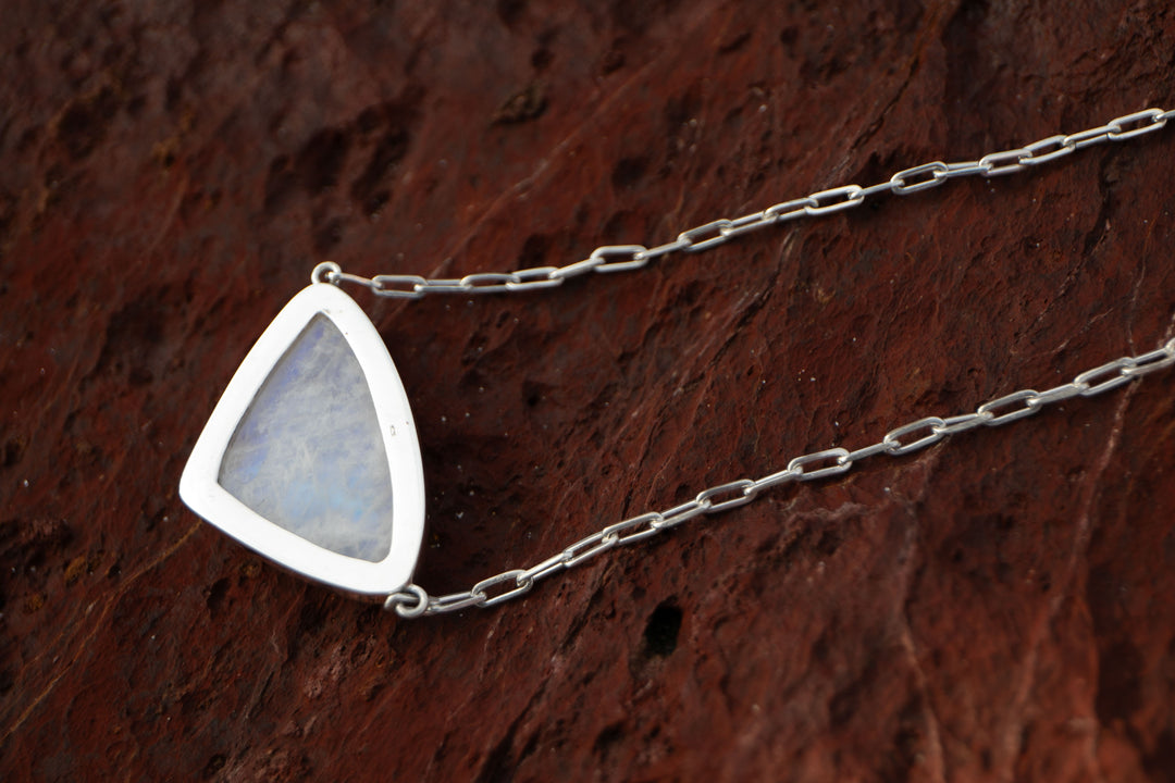 Reserved for Mimi** Teardrop Rainbow Moonstone Pendant on Fixed Sterling Silver Chain