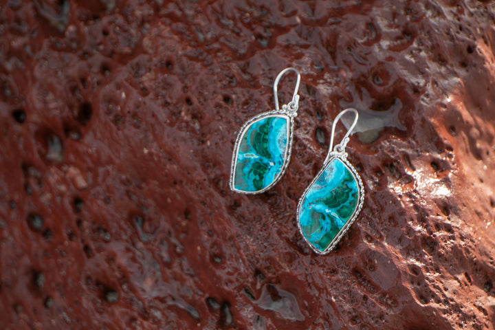 Malachite in Chrysocolla Earrings in Decorative Sterling Silver