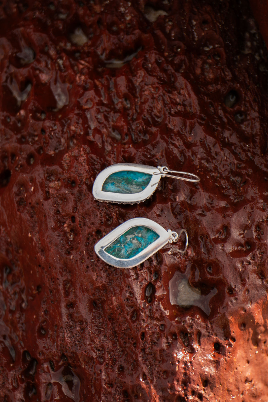 Malachite in Chrysocolla Earrings in Decorative Sterling Silver