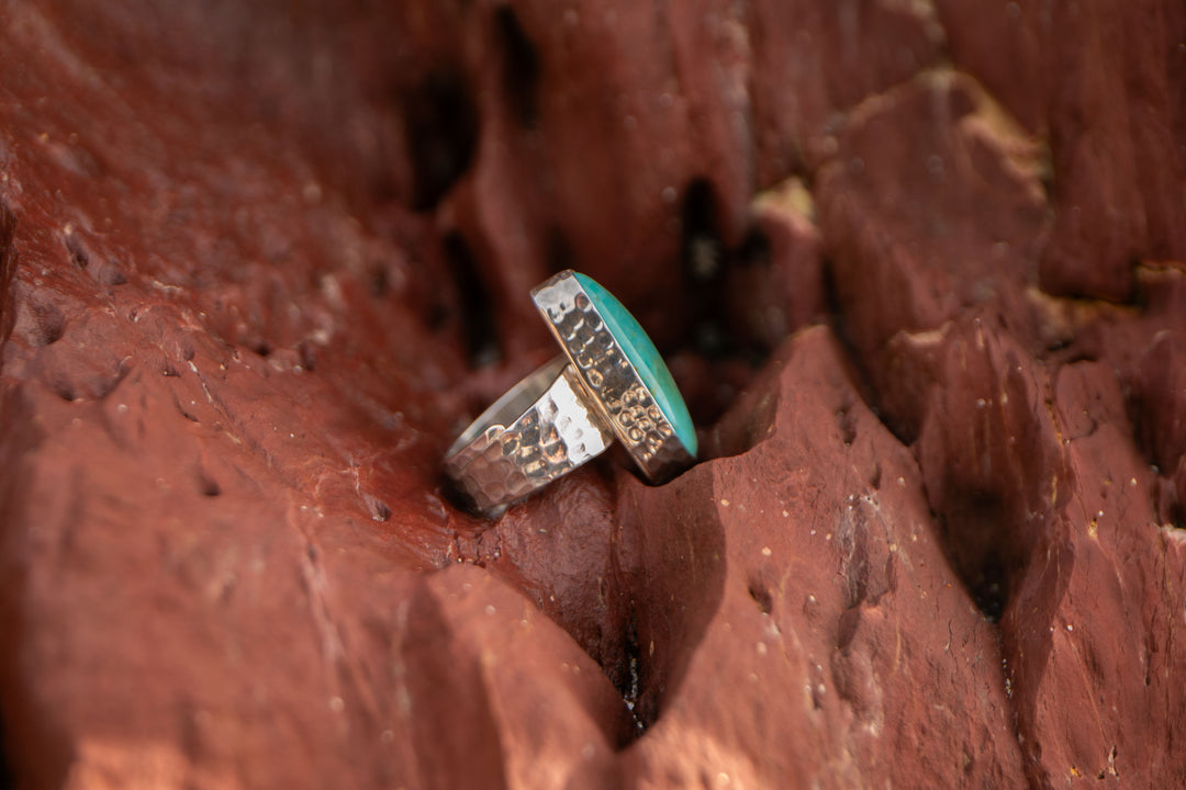 Arizona Turquoise Teadrop Ring in Beaten Sterling Silver