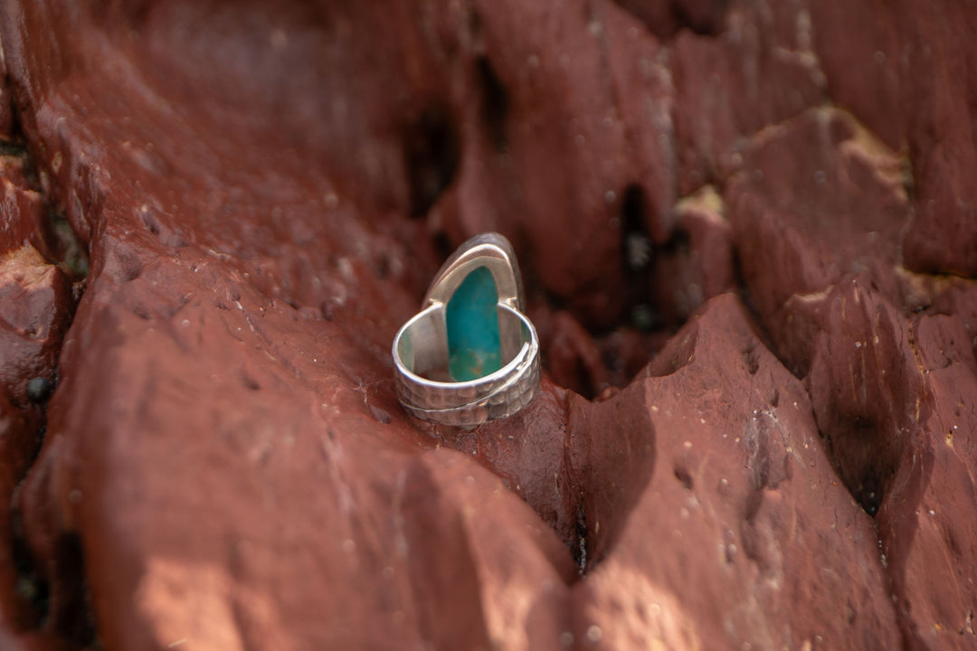 Arizona Turquoise Teadrop Ring in Beaten Sterling Silver