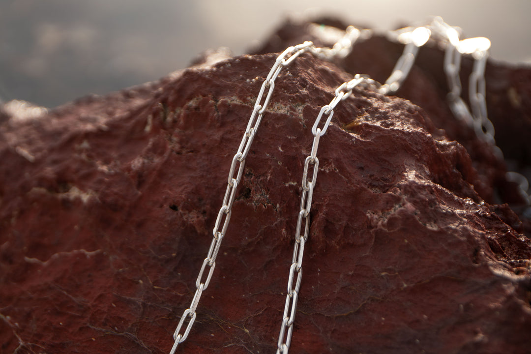 Statement Dendritic Agate Pendant set on Sterling Silver Paperclip Chain