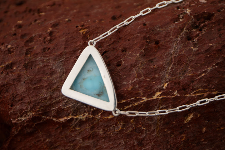 Larimar Pendant in Unique Bezel Setting on Sterling Silver Paperclip Chain