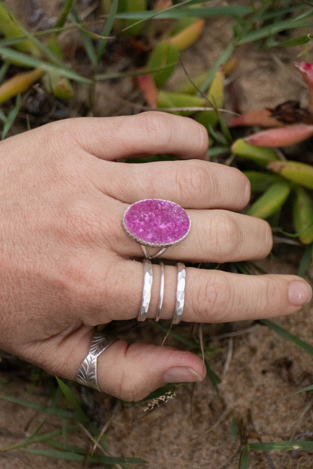 Raw Pink Cobalto Calcite Ring set in Unique Sterling Silver - Size 7 US