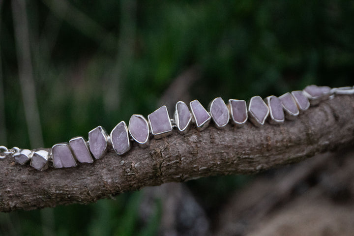 Raw Pink Kunzite Bracelet set in 92.5% Sterling Silver