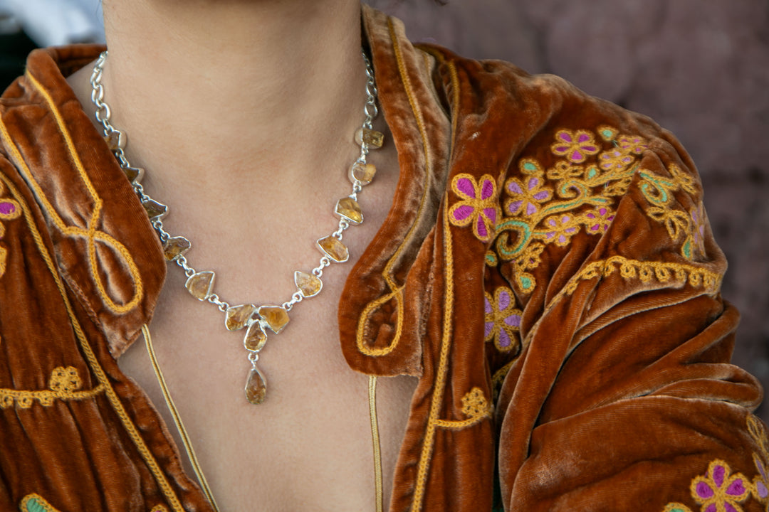 Raw Citrine Necklace with Sterling Silver