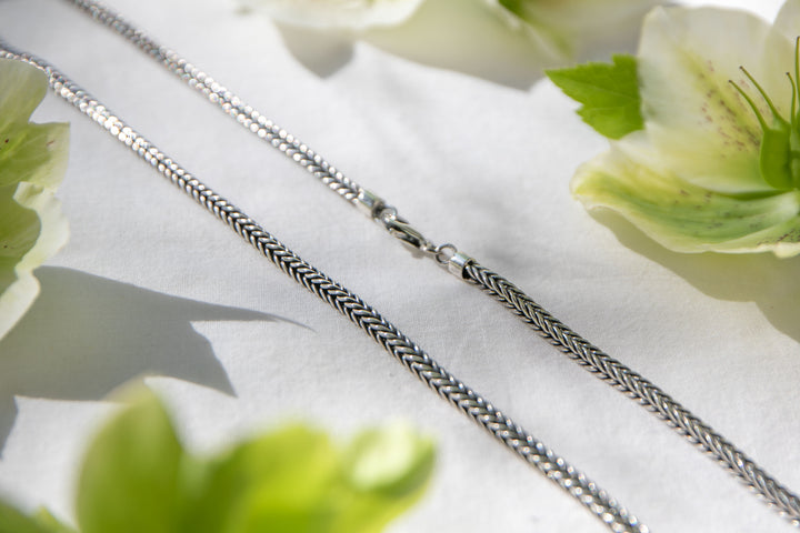 Woven Oxidised Sterling Silver Chain - 46cm