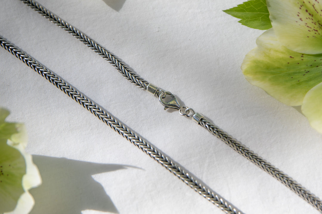 Woven Oxidised Sterling Silver Chain - 46cm