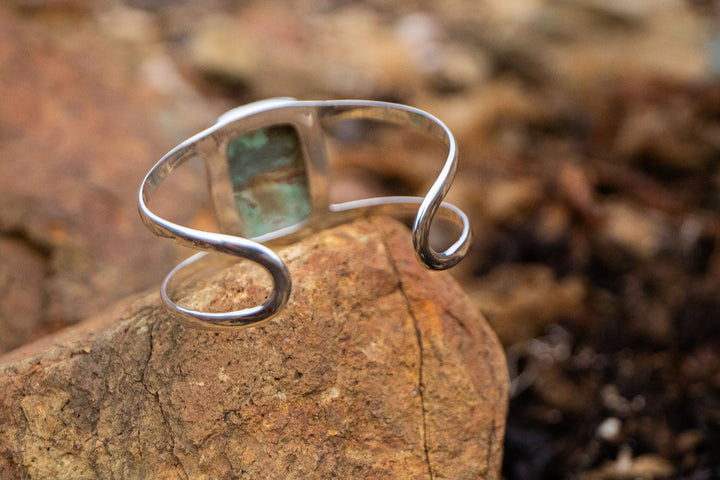 Variscite Cuff Bangle in Solid Brushed Sterling Silver
