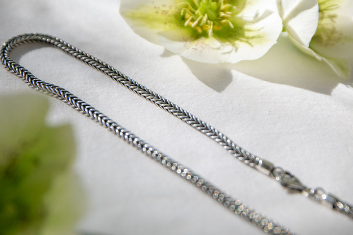 Woven Oxidised Sterling Silver Chain - 46cm