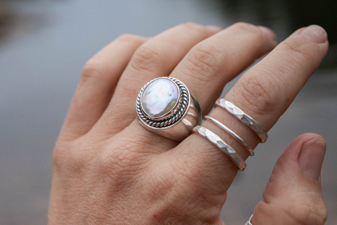 Chunky Freshwater Pearl Ring in Sterling Silver - Size 8 US