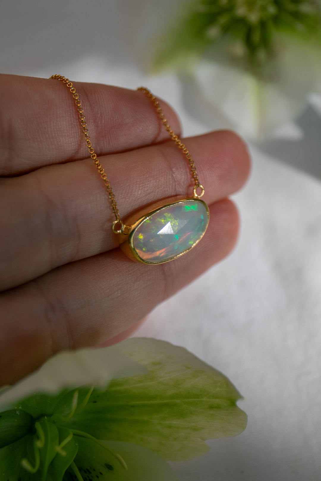 Stunning Ethiopian Opal Pendant set on 14k Gold Plated Sterling Silver Chain