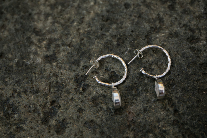 Rainbow Moonstone Hoop Stud Earrings in Sterling Silver Setting