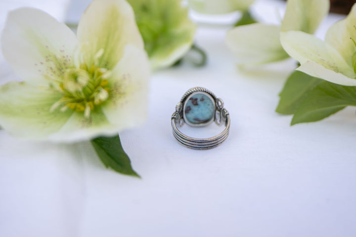 Larimar Ring in Tribal Sterling Silver Setting - Size 8.5 US