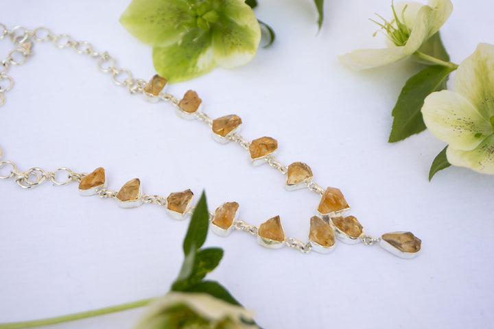 Raw Citrine Necklace with Sterling Silver