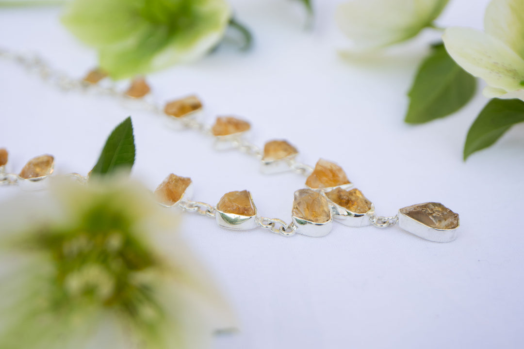 Raw Citrine Necklace with Sterling Silver