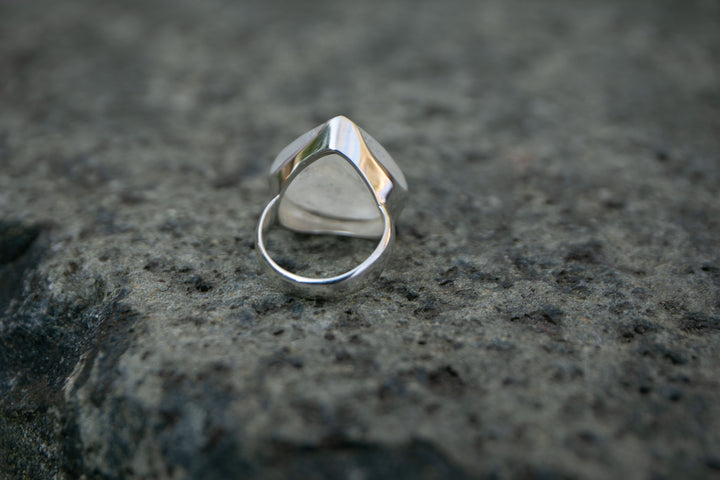 Faceted Rainbow Moonstone Ring in Teardrop Sterling Silver Setting - Size 9 US