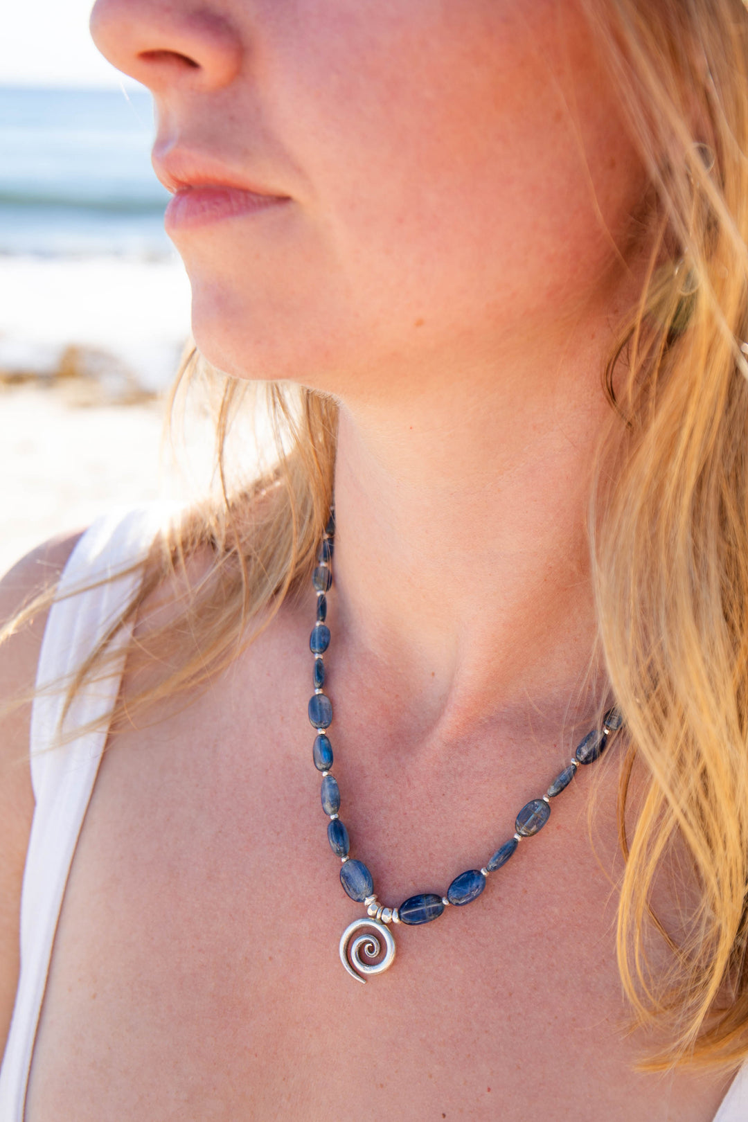 Blue Kyanite Necklace with Spiral Pendant