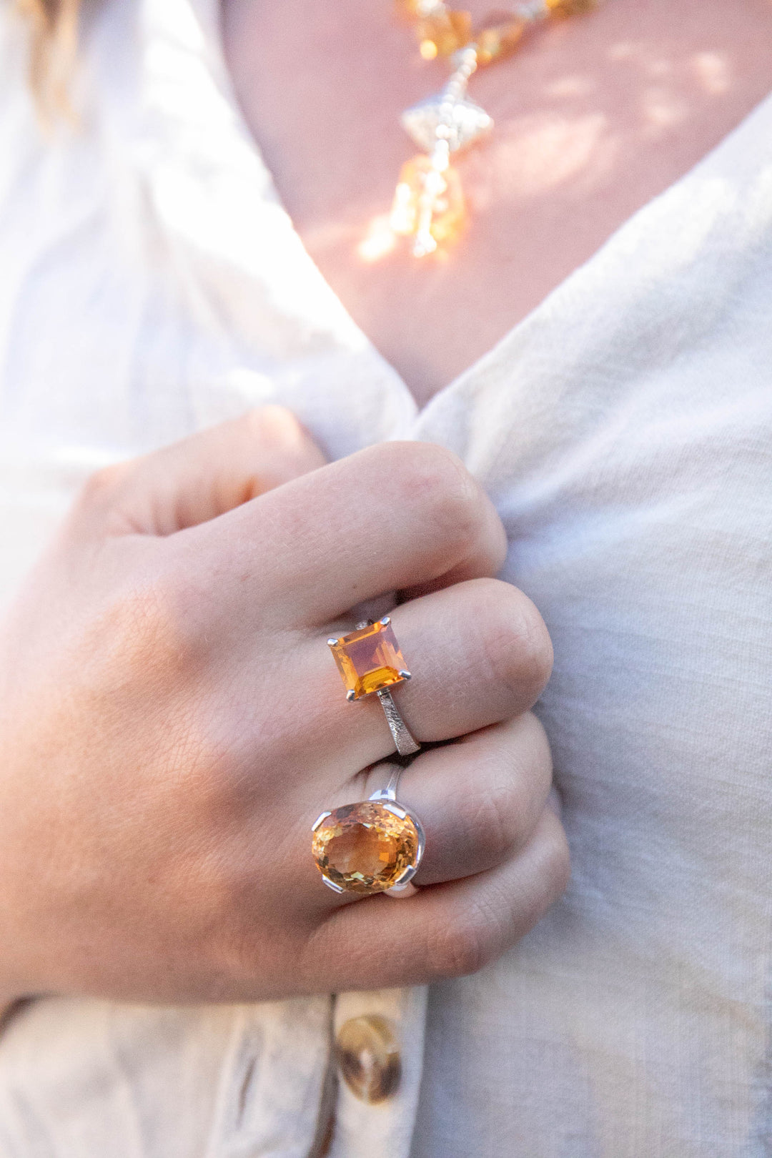 A Grade Faceted Natural Citrine Ring in Sterling Silver Setting Size US