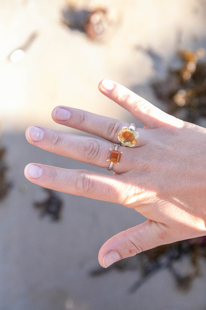 A Grade Faceted Natural Citrine Ring in Sterling Silver Setting - Size 8.5 US