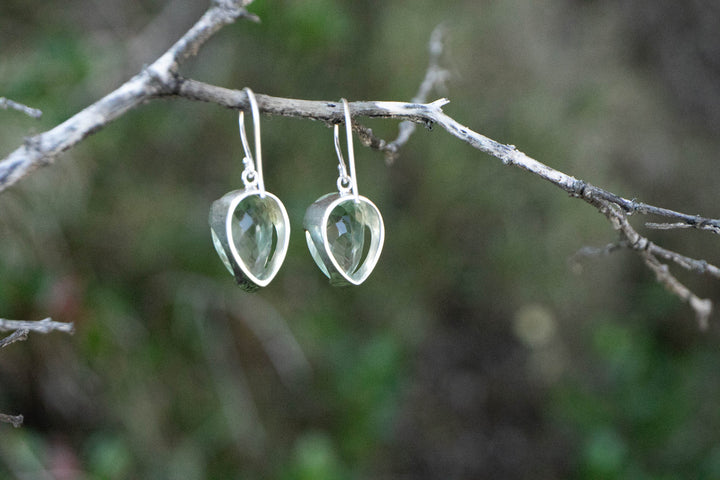 Faceted Green Amethyst or Prasiolite Earrings set in Sterling Silver