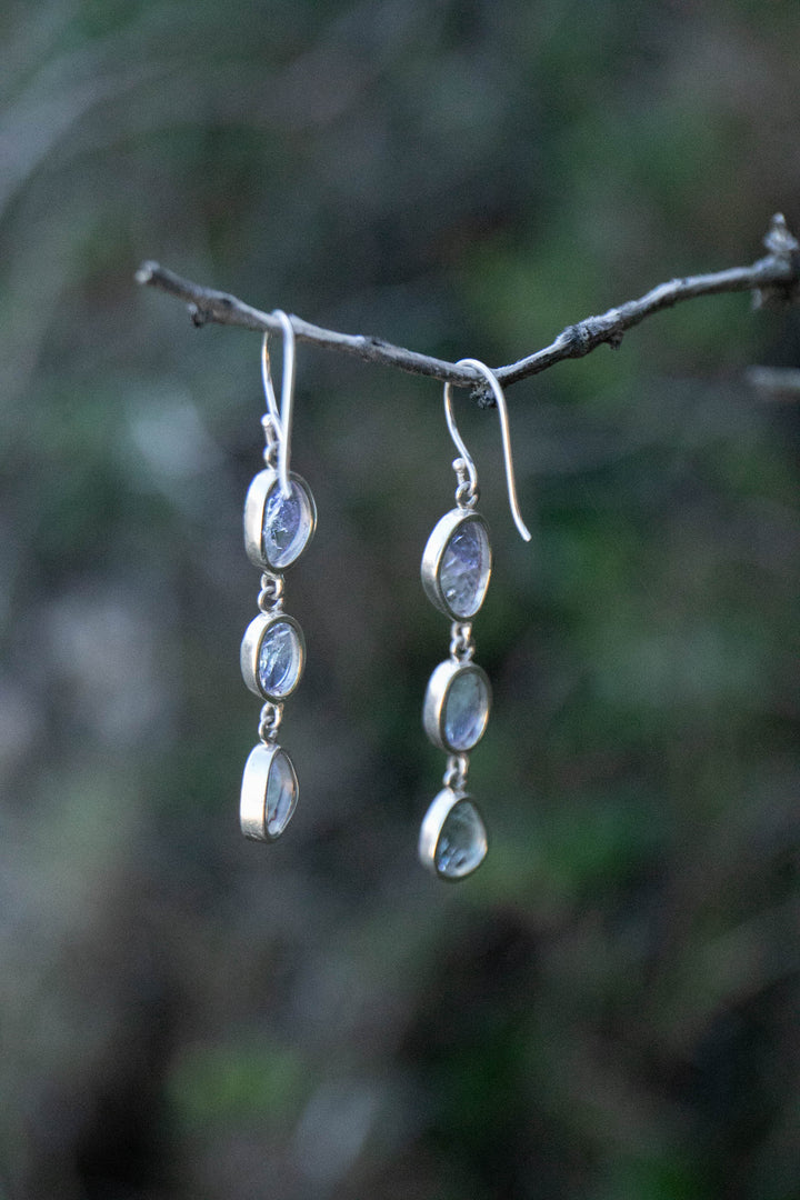 Faceted Green and Purple Tanzanite Earrings in Sterling Silver