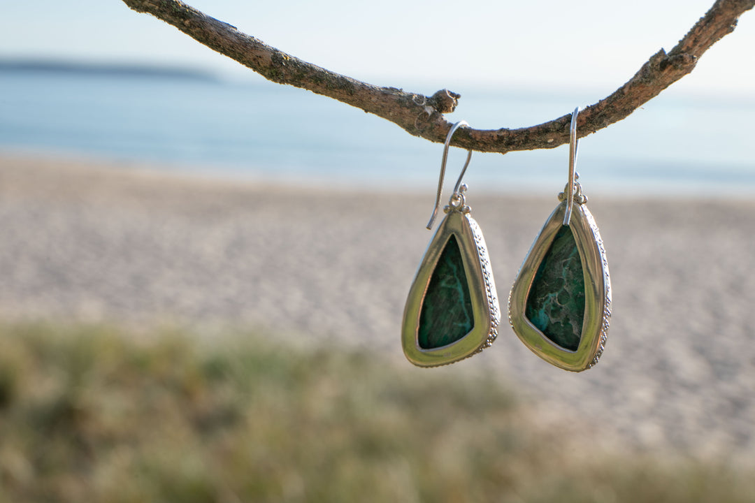 Malachite in Chrysocolla Earrings in Decorative Sterling Silver