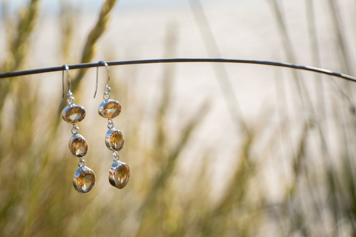 Citrine Triple Drop Earrings set in Sterling Silver