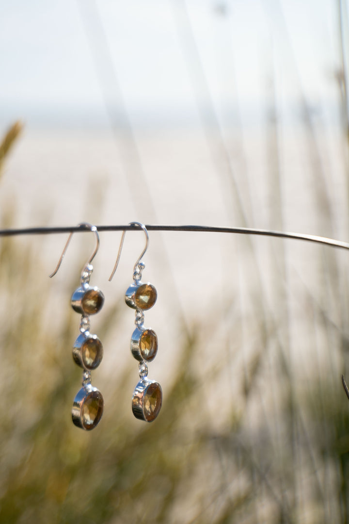 Citrine Triple Drop Earrings set in Sterling Silver